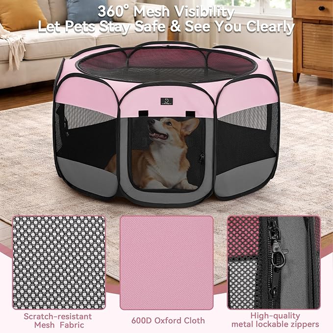 Portable Indoor Dog Playpen for Small Dogs & Puppies by A 4 Pet – 50.39" Pop-Up Soft Puppy Playpens with Bowl, Waterproof Floor, Calm Safe Space for Home, Travel & Daily Use