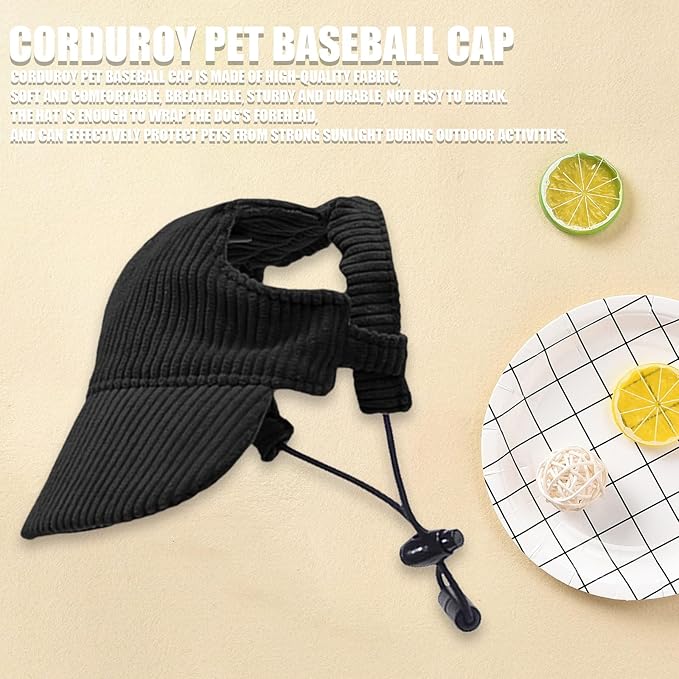 Dog Baseball Cap, Dog Cat Summer Beach Visor Hat with Ear Holes, Adjustable Puppy Sunbonnet Headdress (Black, X-Small)