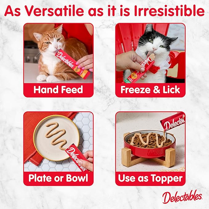 Delectables Squeeze Up Senior 10+ Variety Pack, Creamy Squeezable Puree, Lickable Wet Cat Treats, Grain Free, 0.5 Ounces Tube, 48 Tubes Total