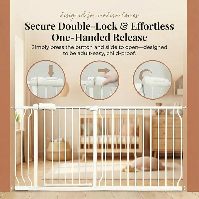 Extra Wide Baby Gates 57.5-62 Inch, Large Metal Safety Gate for Stairs, Doorways - No Drilling, Pressure Mounted Pet Gates for Kids & Dogs
