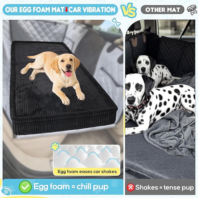 Thickened 4 In Orthopedic Dog Car Bed, Non-Slip Backseat Pet Mat, Removable Washable for SUVs/Sedans/Trucks, Plush Comfort for Large/Senior Dogs, Easy Clean (Black, Medium (50"L×24.6"W×4"H))
