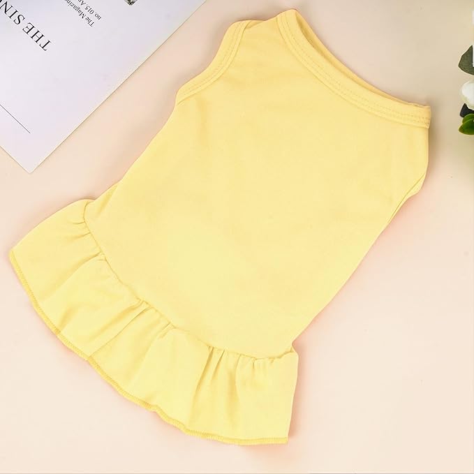 Dog Dresses Cat Skirt Solid Color Dog Clothes Summer Sleeveless Puppy Girl Clothes for Small Pet Dogs Cats (Yellow, Large)