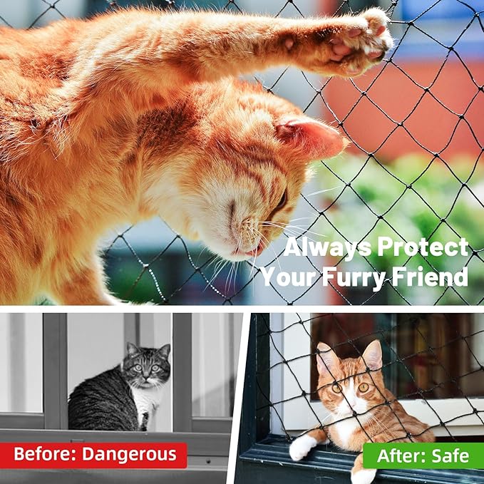 Lewondr Cat Netting Balcony, 10x26ft Steel Wire Reinforced Balcony Screen for Pets, Anti-Fall Pet Mesh Fence Cat Safety Net for Balcony, Window, Stair, Patio