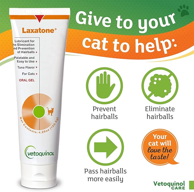 Vetoquinol Laxatone: Oral Hairball Lubricant Gel for Cats – Tuna-Flavored, 4.25oz