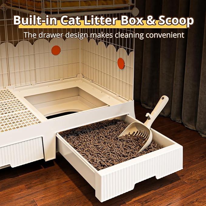 Oneluck Large Cat Cage Indoor On Wheels,35.5" L x 21.6" W x 62.2" H Cat Enclosure with Litter Box Ideal for 1-3 Cats,