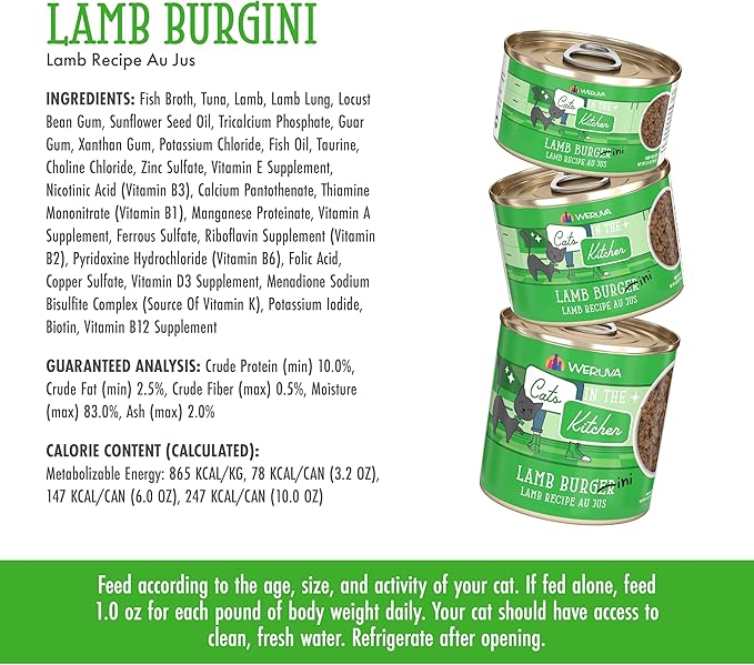 Weruva Cats in The Kitchen, Lamb Burger-ini with Lamb Au Jus Cat Food, 6oz Can (Pack of 24)