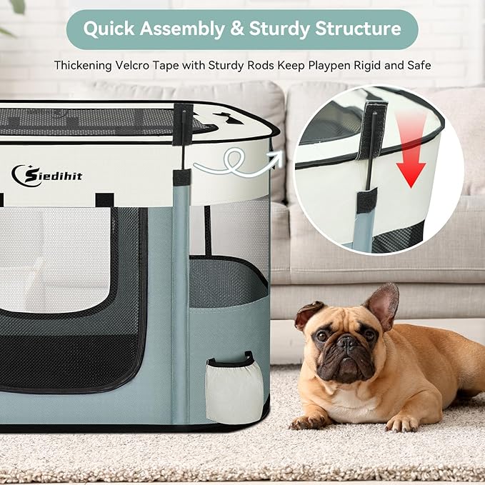 Dog Playpen,Cat Pet Puppy Pen,Portable Playpens for Dogs Indoor Outdoor Travel Camping Use,Foldable Dog Kennel Tent Crate for Rabbit Small Animals with Carrying Case (Grey, Large)