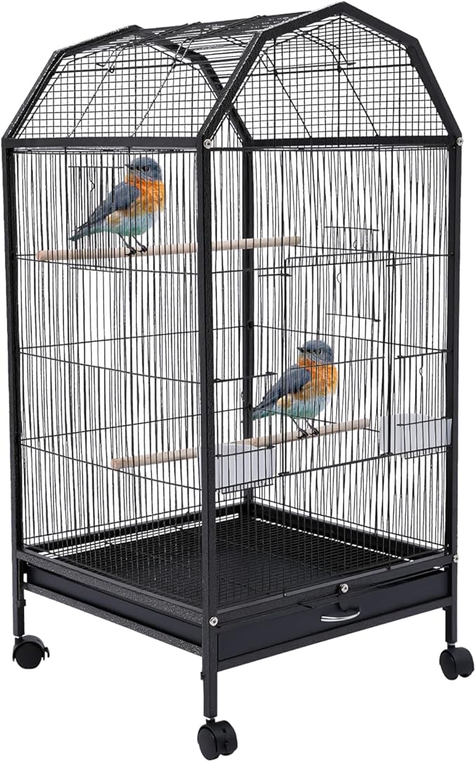 39.9 Inch Bird Cage Parakeet Cage with Rolling Stand and Play Open Top Iron Bird Flight Cages for Parrot Lovebirds Finches Canaries Parakeets Cockatiels Budgie Parrotlet Conures