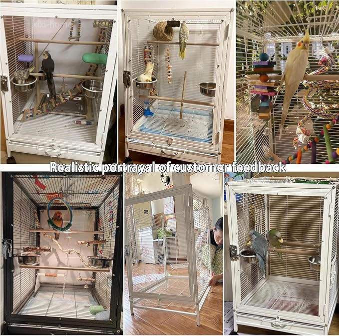 xixi-home Clear Parrot Cage,Metal Bird Cage Ornamental Cage -with Play Top and Wheel,Large Birdcage Flying Birdcage for Outdoors for Parakeet,Lovebirds,Cockatiels(Type B - Black)