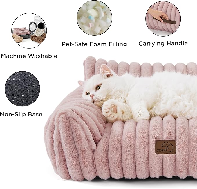 Bedsure ComfyFleece™ Cute Dog Couch for Medium Dogs - As Seen on TV on Good Day New York, Dog Couch Bed with Removable, Washable Cover, Supportive Pet Sofa, for Medium Large Dogs, 36inch, Blush Pink