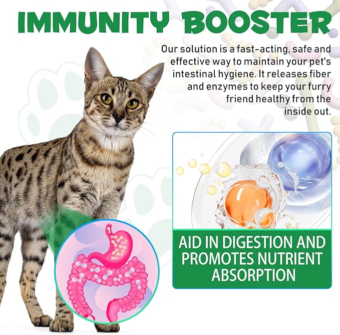 2Packs Specifically Formulated for Cats, Cats Natural Broad Spectrum Treatment Intestinal Defense with Probiotic,Herbal Cleanse, Digestive Support for All Cat Breeds, Gut Health, Puppy & Kitten