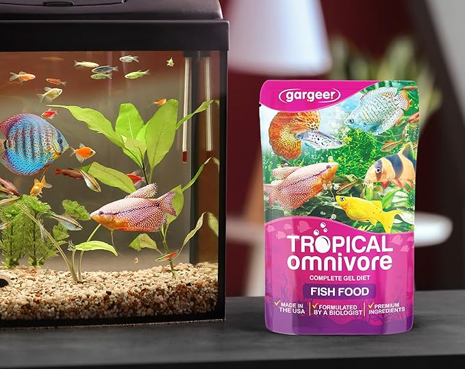 3oz Tropical Omnivore Fish Food for Advanced Breeders. Complete Fresh Water Fish Gel Diet for Juveniles & Adults. Made in The USA Using Premium Ingredients, Nutrition Gourmet Formula. Enjoy !