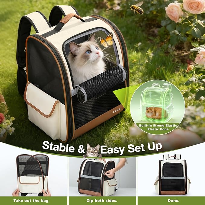 Lekereise Cat Backpack Carriers, Dog Carrier Backpacks with Breathable Mesh for Small Medium Cats Dogs Puppy Up to 17 Lbs, Pet Foldable Carrying Backpack Ventilated for Travel Hiking Collapsible