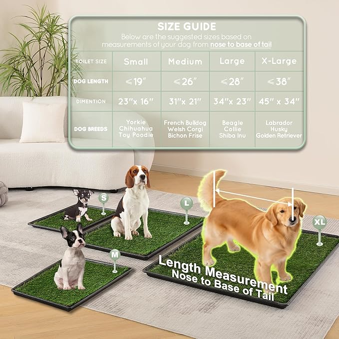 Dog Grass Pad with Tray Large 34’’×23’’, Dog Litter Box with Odor Free Artificial Grass Pee Pads for Dogs Potty Tray with Hemmed Edge, Realistic for Indoor Balcony