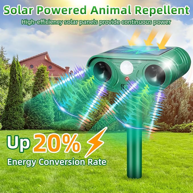 2026 Racoon Squirrel Sonic Fortress Pro Rabbit Repellent Outdoor, Solar Ultrasonic Animal Repeller Deer Deterrent with Motion Sensor to Scare Cat Skunk Dog Out of Garden Farm Yard(4Pack)