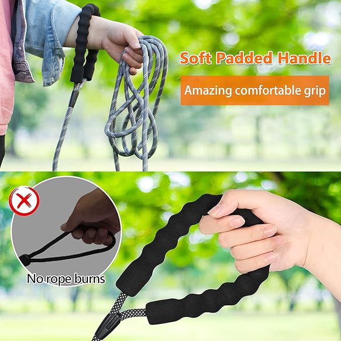 NTR Heavy Duty Dog Leash,15FT Long Rope Leash for Dog Training with Swivel Lockable Hook,Reflective Threads and Comfortable Handle,Dog Lead for Walking,Hunting,Camping for Medium and Large Dog, Black