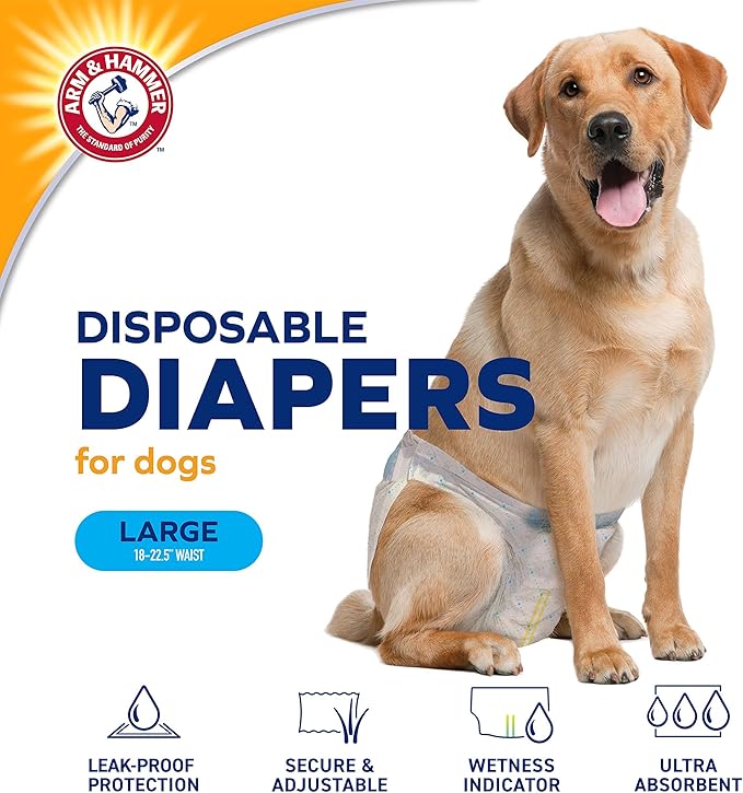 Arm & Hammer for Pets Disposable Female Dog Diapers with Odor Control and Wetness Indicator, Leak Resistant Dog Diapers for Incontinence and Heat Cycles, Size Large 18–23 in Waist, 12 Count - 2 Pack