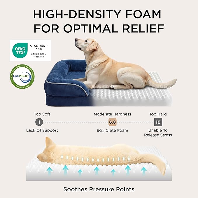 Bedsure Orthopedic Dog Beds Large Sized Dog - Washable Large Dog Cat Bed Waterproof, Comfort Dogs Couch Sofa with Washable Removable Cover, Pet Bed with Nonskid Bottom, Blue Navy, 35"