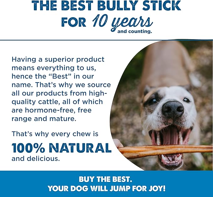 Best Bully Sticks 6 Inch Bully Sticks for Dogs - 18 Count (Pack of 1) - Natural, Easily Digestible, 100% Grass-Fed Beef, Grain and Rawhide Free