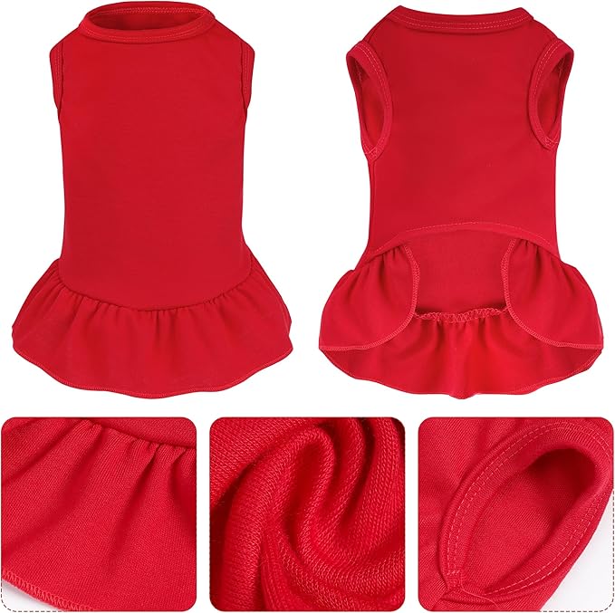 Dog Dresses Cat Skirt Solid Color Dog Clothes Summer Sleeveless Puppy Girl Clothes for Small Pet Dogs Cats (Red, Large)
