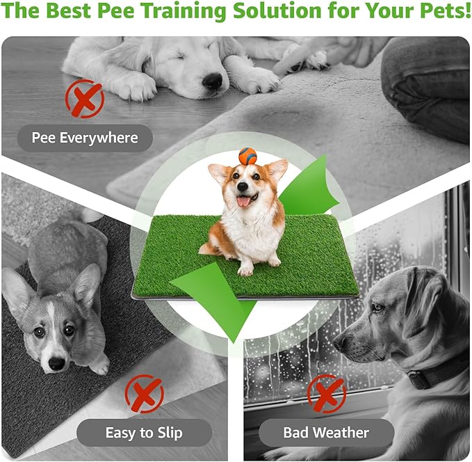 Dog Grass Mat with Pee Pad, Artificial Indoor Turf Grass Potty Training Pads for Dogs Tray Doggies Washable Reusable Puppy Pads Leakproof Pee on Outdoor Patio Balcony Apartment(39x31.49'')