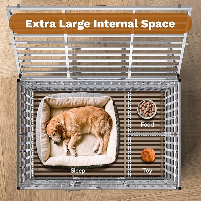 48" Heavy Duty Dog Crate, Escape Proof XL Stainless Steel Dog Kennel with Top Opening, 4 Lockable Wheels, Easy Clean Metal Dog Cage for Large/High Anxiety Dogs