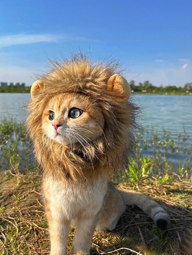 Lion Mane Wig for Cat,Cat Costume,Puppy Costume,Funny Pet Costumes for Halloween Christmas, Funny Pet Clothing Accessories (Large, Dark Brown)