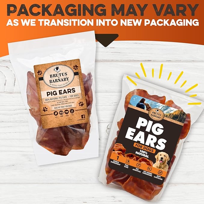 BRUTUS & BARNABY Whole Pig Ears for Dogs, 12 Ct. – All-Natural Single Ingredient Dog Chews, Slow Cooked & Fully Digestible Rawhide Alternative