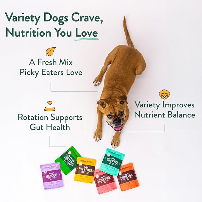 Portland Pet Food Company Fresh Dog Food Pouches - Human-Grade Topper Mix-Ins & Wet Pet Meals - Small & Large Breed Puppy & Senior Dogs - Gluten-Free Limited Ingredient Meal Toppers - 8 Pack Variety
