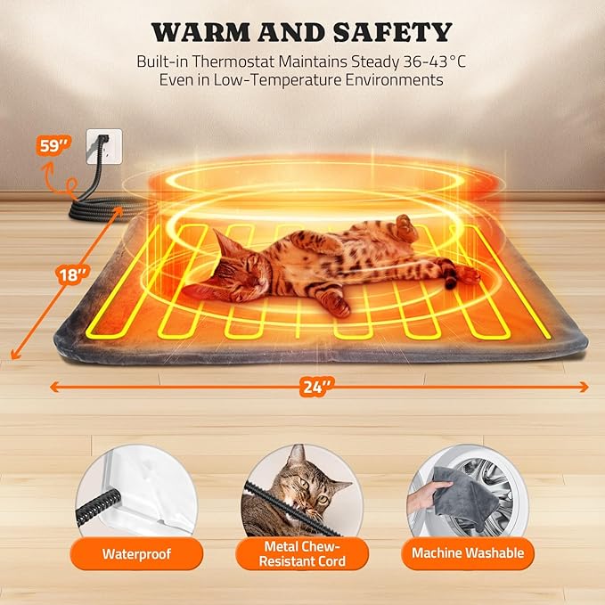 Pawtners Heated Outdoor Cat House for Outside Cats, 26'' XL Insulated Weatherproof Cat Shelter with Heated Pad, Elevated Feet & Escape Door, Warm Kitty House for Feral or Stray Cats in Winter