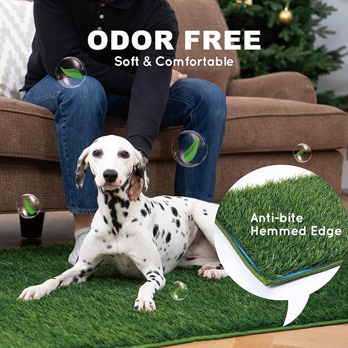 Dog Grass Pad with Tray Medium 31”×21”, Dog Litter Box with Odor Free Artificial Grass Pee Pads for Dogs Potty Tray with Hemmed Edge, Realistic for Indoor Balcony