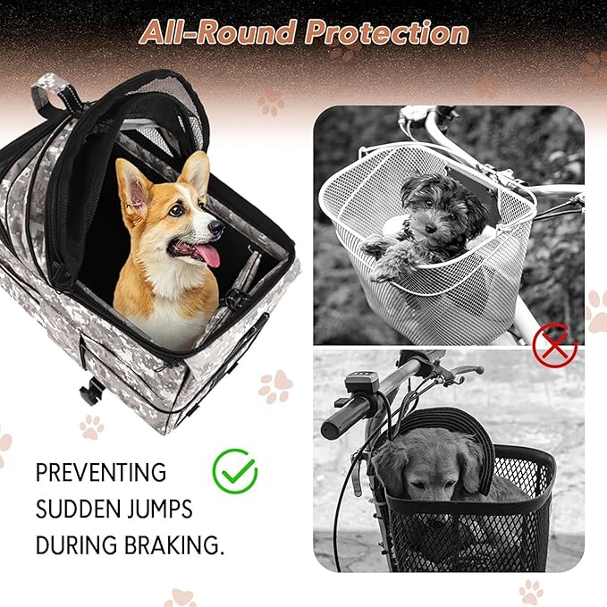 Pet Bicycle Carrier with Steel Frame, Waterproof Pet Carrier for Small Dogs and Cats, Comfortable Mesh Window