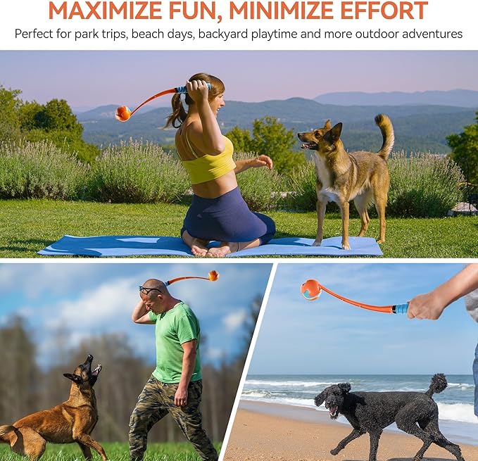 ALL FOR PAWS 19" Dog Ball Thrower, Tennis Ball Fetch Thrower for Dogs, Dog Ball Launcher Toy for Medium & Large Dog, Upgraded Soft and Comfortable Tennis Fetch Handle, 2.5 Inch Ball Included