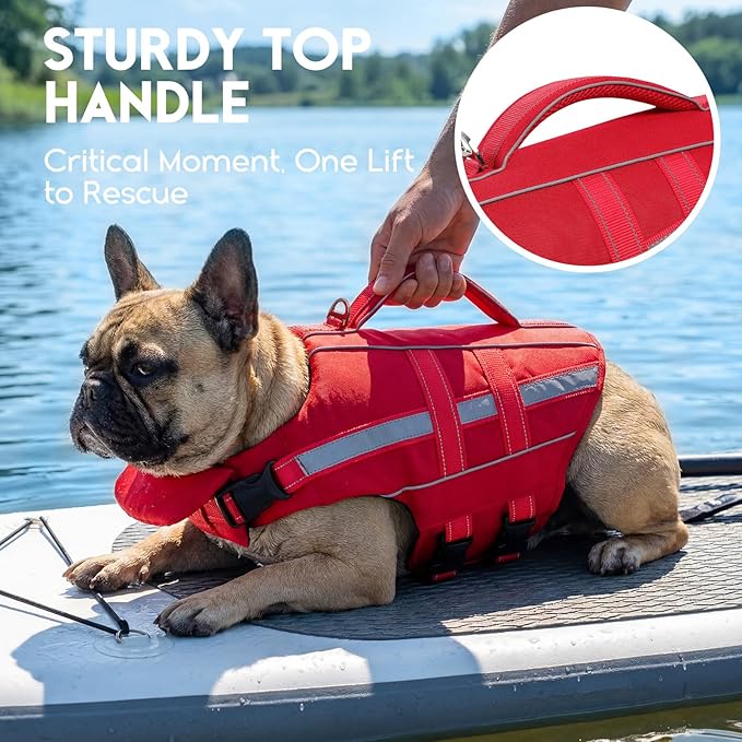 ASENKU Removable Front Float Dog Life Jacket, High Buoyancy Dog Life Vest with Reflective Strips & Rescue Handle for Swimming & Boating, Adjustable Life Jacket for Dogs(Red XL)