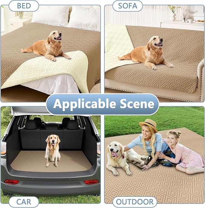 hyha Waterproof Dog Blanket, Soft Pet Bed Blankets, Waterproof Sofa Couch Cover for Dogs Washable, Reversible Pet Couch Covers for Sofa Furniture (82x102 Inch, Camel/Beige)