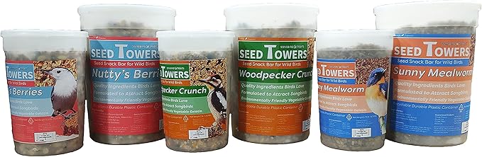 Songbird Treats Seed Towers| 4-5 lb Large Seed Log Towers for Wild Birds (Woodpecker Crunch)