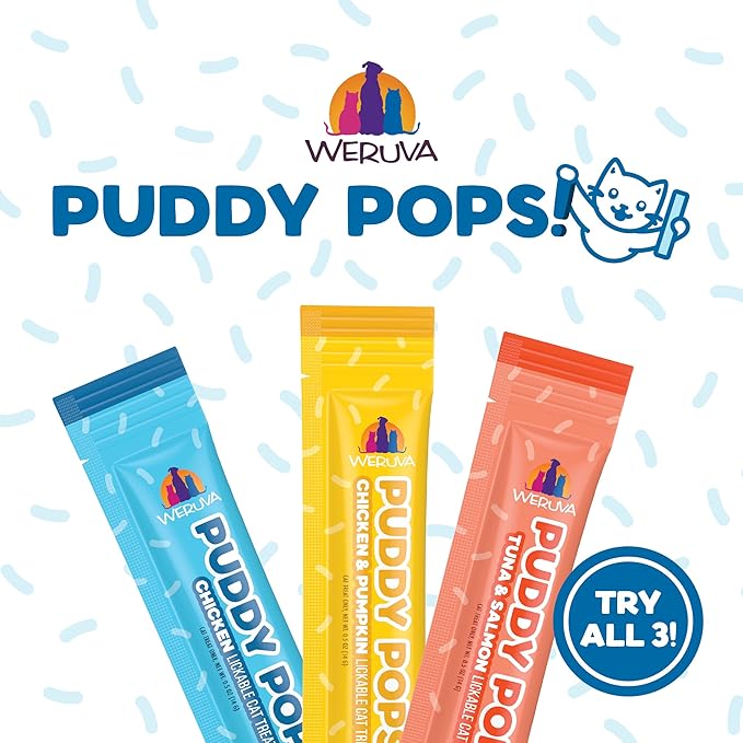 Weruva Puddy Pops, Tuna and Salmon Lickable Cat Treats, 0.5oz Tube, Pack of 50