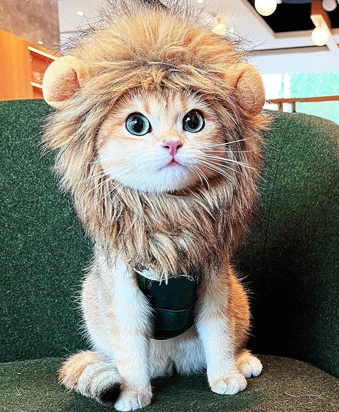 Lion Mane Wig for Cat, Funny Pet Cat & Puppy Costumes for Halloween & Christmas, Funny Pet Clothing Accessories (Medium, Dark Brown)