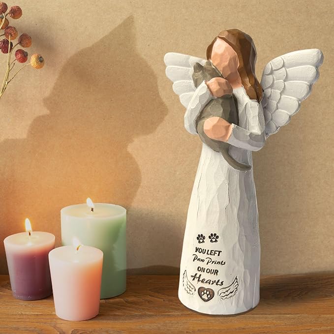 Cat Memorial Gifts for Loss of Cat, Pet Memorial Gifts for Cats, -Cat Statue Sculpted Hand-Painted Angel Figurines – Loss of Cat Sympathy Gift, Pet Loss Sympathy Gift, Cat Remembrance Gifts(Grey)