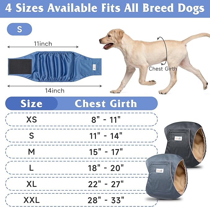 5 Pack Dog Diapers Male Reusable, Premium Belly Bands for Male Dogs, High Absorbing Dog Pee Wraps for Doggie in Incontinence and Training Gray XXL