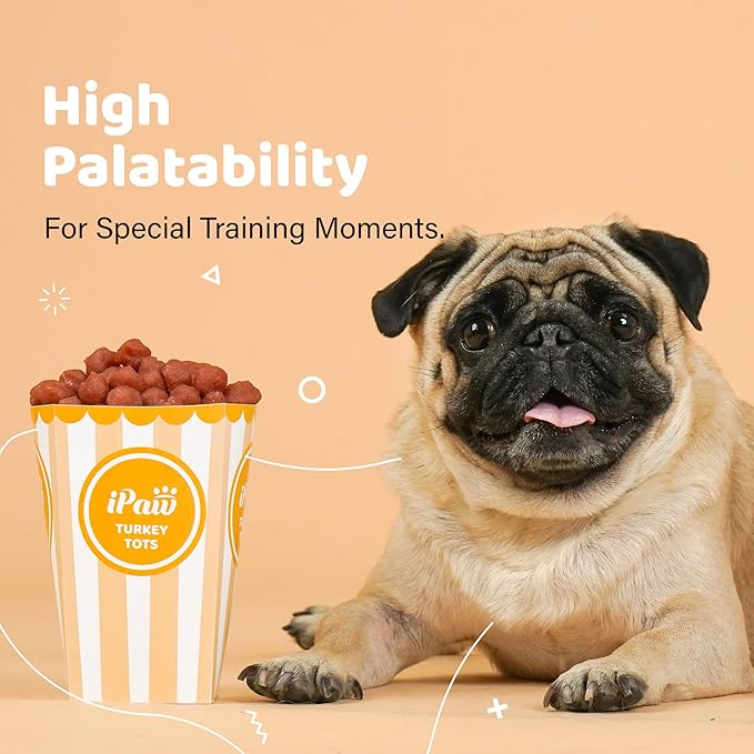 iPaw Turkey Tots Dog Treats for Puppy Training, All Natural Human Grade Dog Treat, US Sourced Raw Material, Hypoallergenic, Easy to Digest (Turkey Tots)