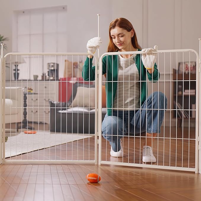 SunsGrove Indoor Dog Playpen, 40 Inch 4 Panels Play Pen for Medium and Large Dogs, Easy Setup Anti-Rust Pet Fence, White