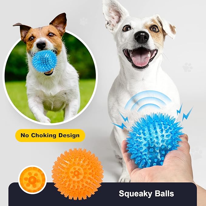 VITEVER 3.5” Squeaky Dog Toy Balls (6 Colors) Puppy Chew Toys for Teething, BPA Free Non-Toxic, Spikey Dog Balls for Medium, Large & Small Dogs, Durable Toys for Aggressive Chewers