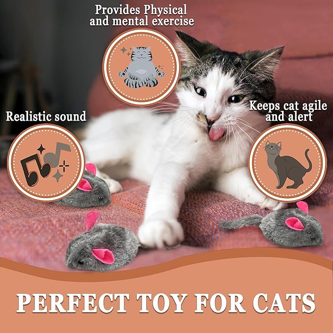 SunGrow Squeaky Plush Hamsters for Cats, Tug Squeaker Chews for Kittens' Interactive Fun, Hide and Seek Activity, Soft Stuffed Fetch for Ferrets, Dark Brown, 6 Pcs per Pack