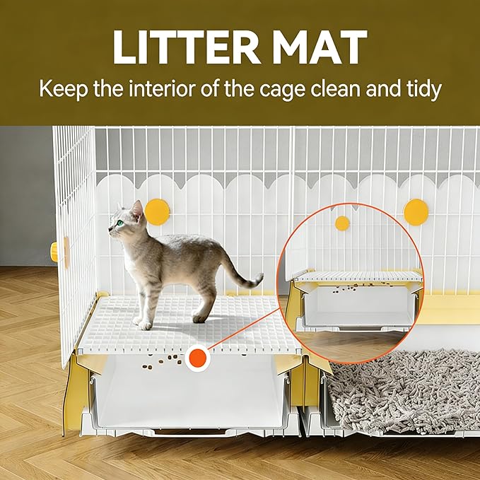 Oneluck Large Cat Cage On Wheels,Cat Enclosure with Litter Box Ideal for 1-3 Cats,Catio 35.5" L x 21.6" W x 62.2" H,Kennel for Cats