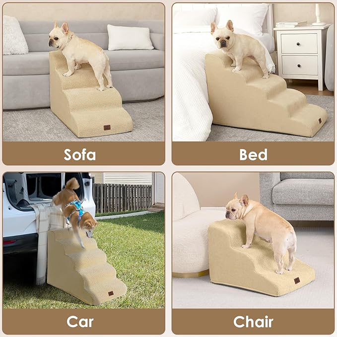 EHEYCIGA Curved Dog Stairs Ramp for Small Dogs 15.7" H, 3-Step Dog Steps for Couch Sofa and Chair, Pet Stairs for Cats, Non-Slip Balanced Pet Steps Indoor, Graige