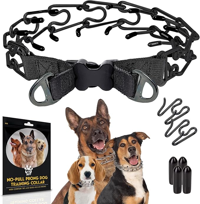 PetJett Prong Collar for Dogs - Choke Collar for Dogs, Pinch Collar for Dog Adjustable Dog Training Collar for Small Medium Large Breed - No Pull Safety Stainless Steel Metal Choker Chain Walking Tool