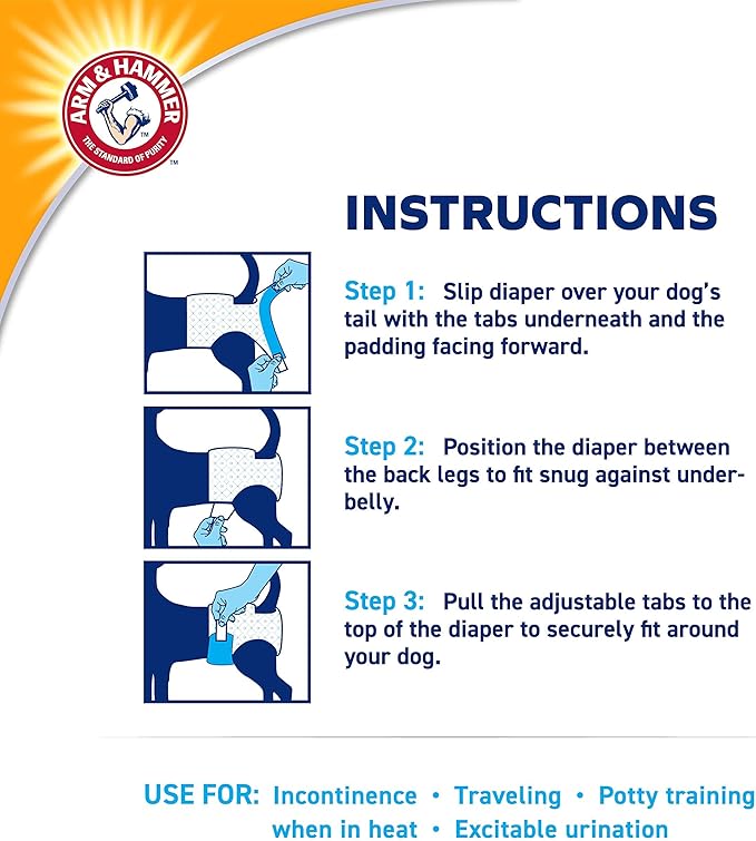 Arm & Hammer for Pets Disposable Female Dog Diapers with Odor Control and Wetness Indicator, Leak Resistant Dog Diapers for Incontinence and Heat Cycles, Size Large 18–23 in Waist, 12 Count - 2 Pack
