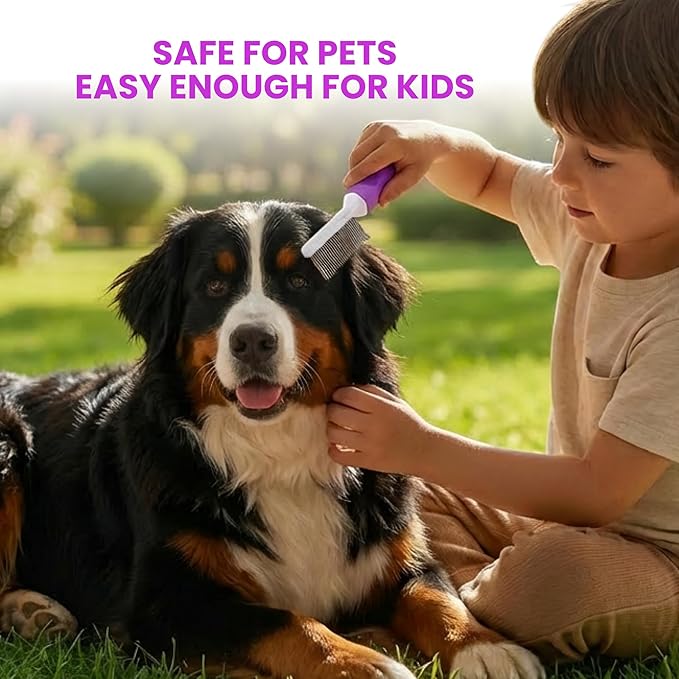 Poodle Pet Detangling Pet Comb with Long & Short Stainless Steel Teeth for Removing Matted Fur, Knots & Tangles – Detangler Tool Accessories for Safe & Gentle DIY Dog & Cat Grooming