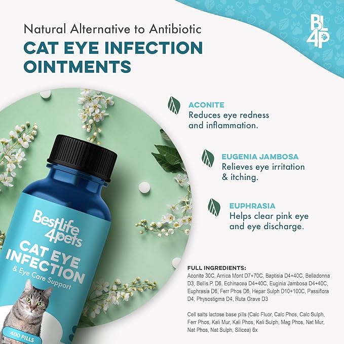 Cat Eye Infection & Vision Care Support, Holistic Vision Support for Cats & Kittens, Soothes Eye Infections, Conjunctivitis, Swelling, and Discharge, Easy to Use, 400 Odorless, Tasteless Pills